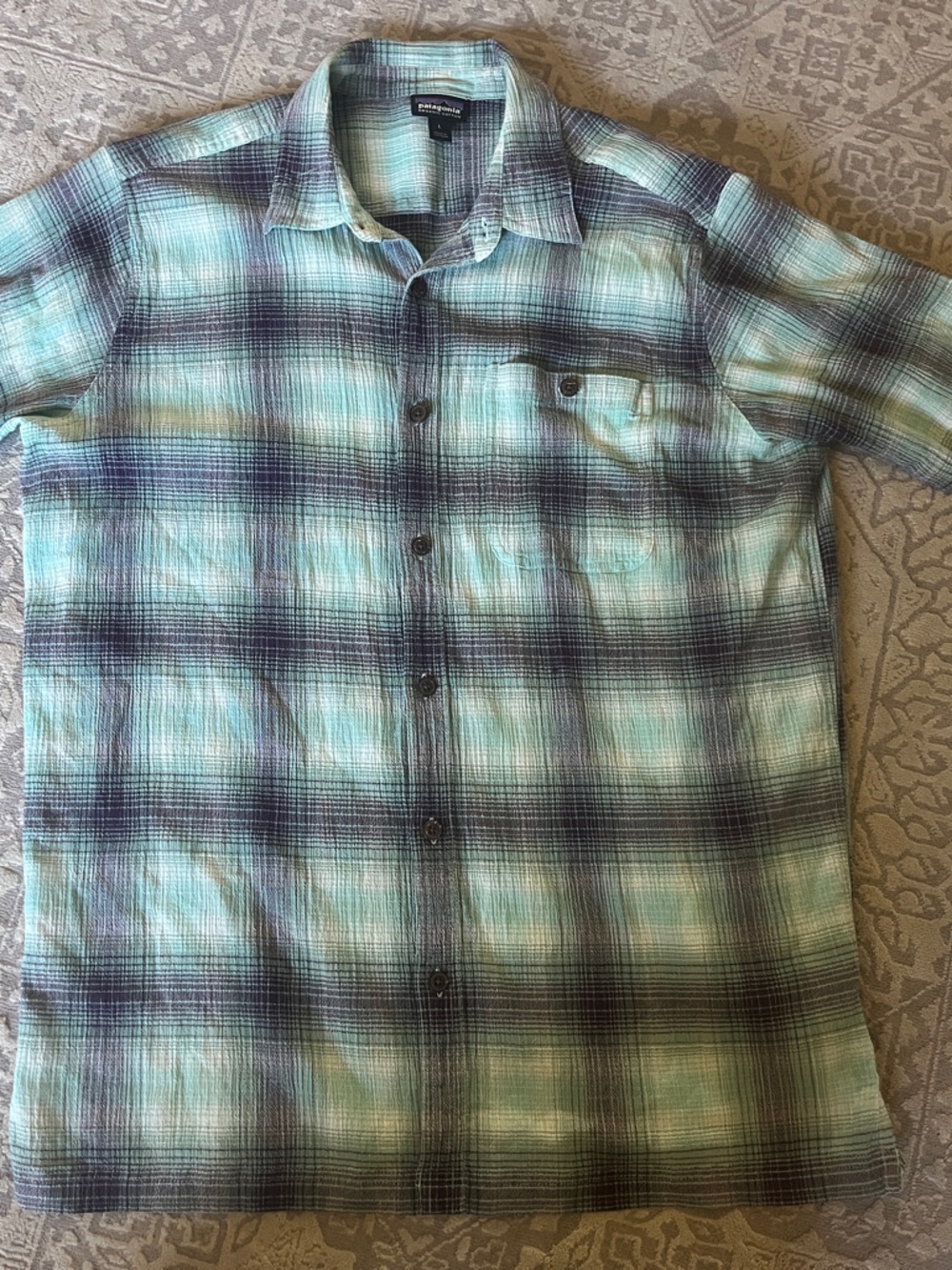 Patagonia Men's Short-Sleeve Plaid Button-Down Shirt - Mint & Navy